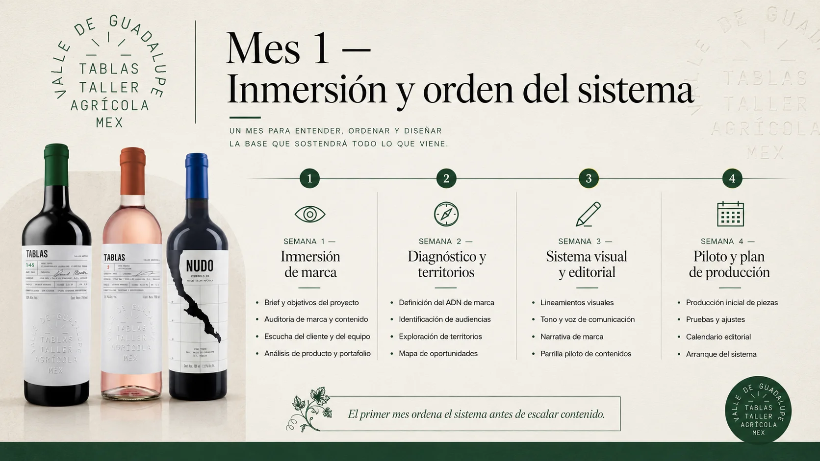 Mes 1 · inmersión y orden del sistema