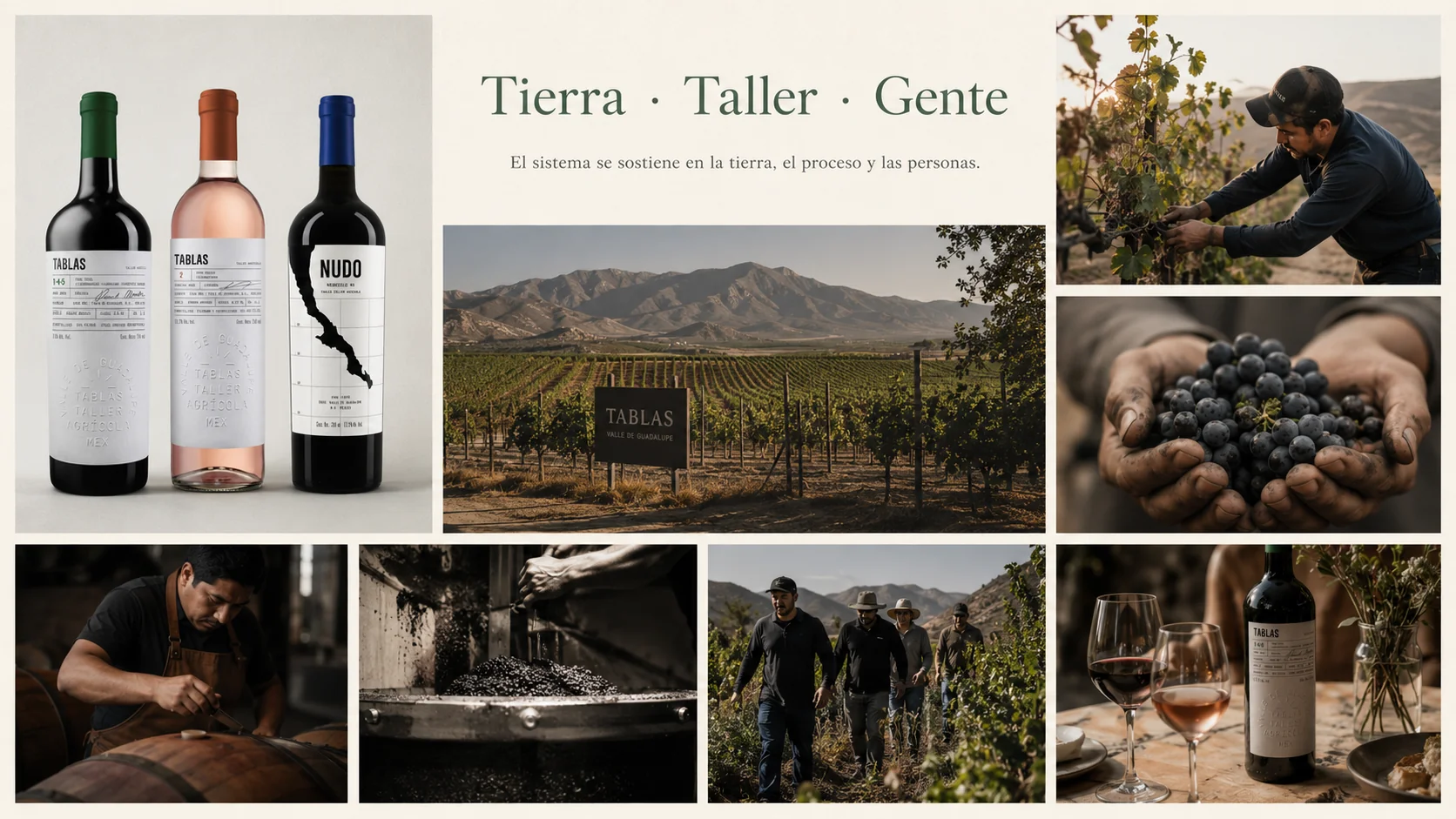 Collage de tierra, taller y gente